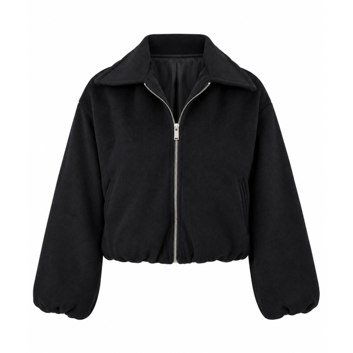 Siyah Moskova Kaşe Kumaş Bomber Ceket